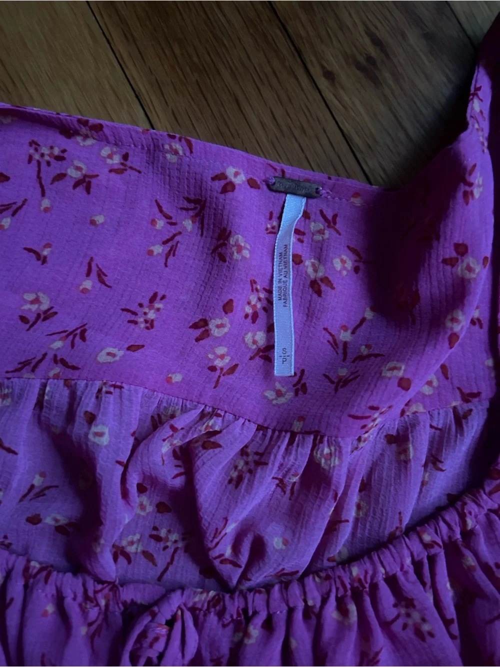 Free People Hot Pink Smocked Long-Sleeve Peasant Top